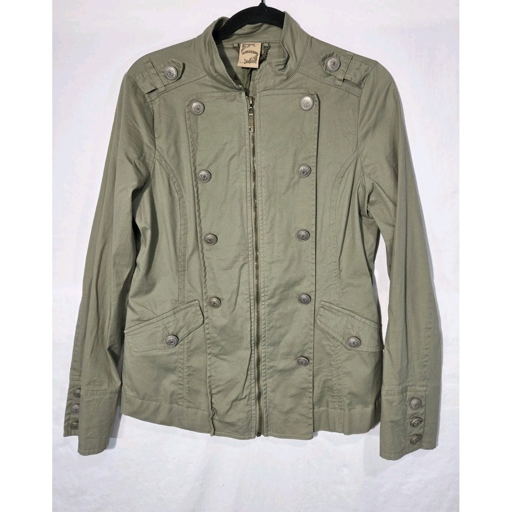 Y2K Jou Jou Military Style Utility Olive Green Jacket W Button Detailing Large